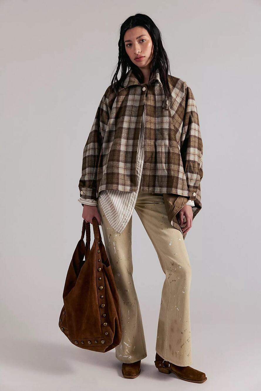 Free People x Understated Leather Western Plaid Cape,